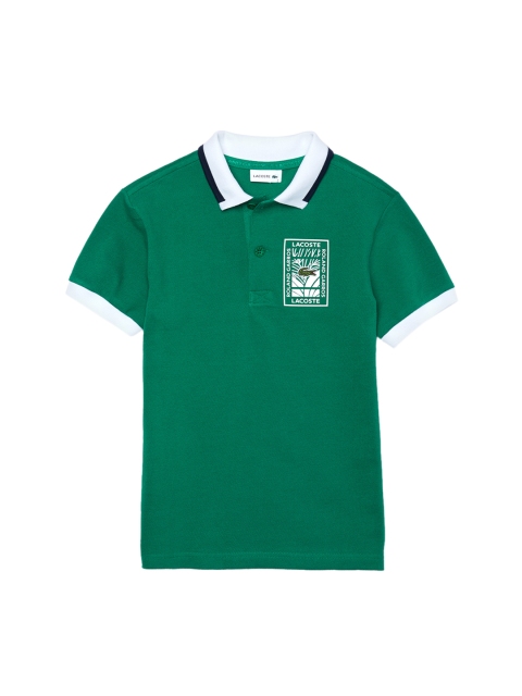 

Lacoste Boys Green Printed Polo Collar Roland Garros Plant T-shirt