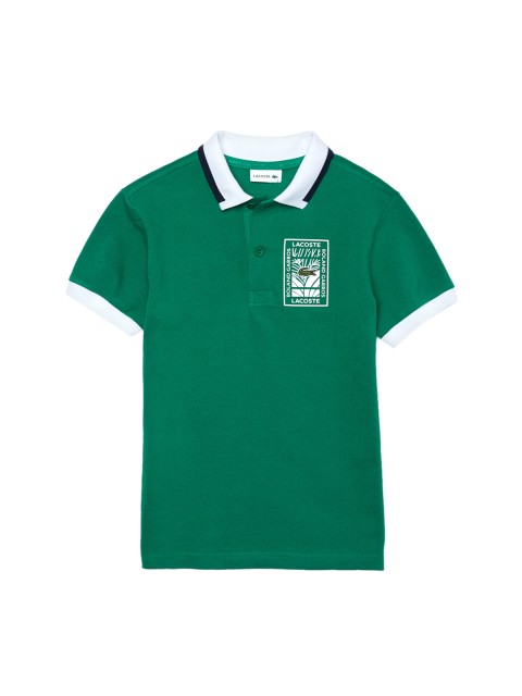 

Lacoste Boys Green Roland Garros Plant Printed Polo Collar T-shirt