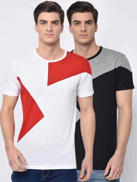 

VIMAL JONNEY Men Pack of 2 Colourblocked Round Neck T-shirts, Multi