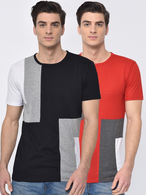 

VIMAL JONNEY Men Pack of 2 Colourblocked Round Neck T-shirts, Multi
