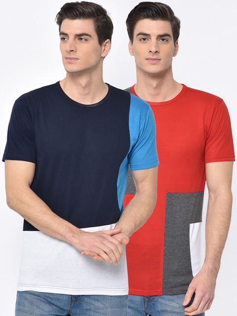 

VIMAL JONNEY Men Pack of 2 Colourblocked Round Neck T-shirts, Blue