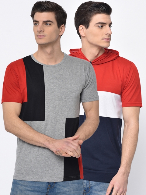 

VIMAL JONNEY Men Pack of 2 Colourblocked Round Neck T-shirts, Multi