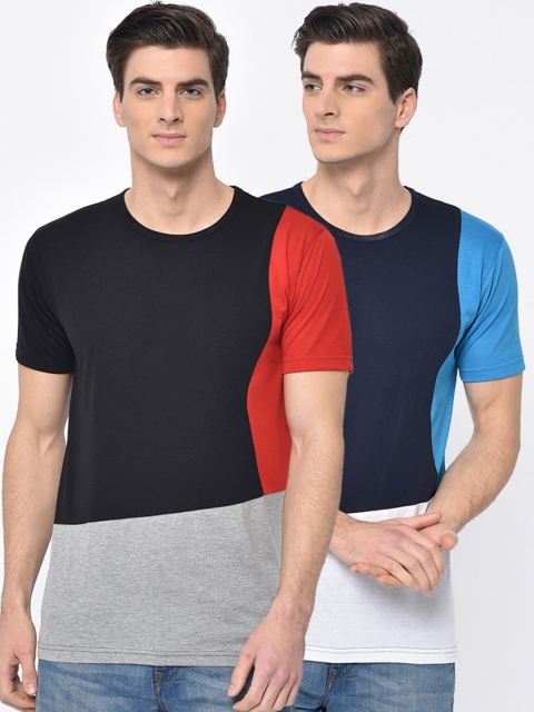

VIMAL JONNEY Men Pack of 2 Colourblocked Round Neck T-shirts, Black