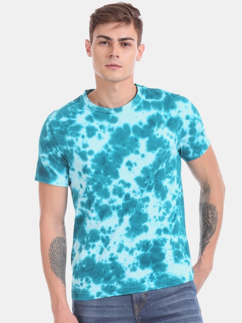 

Aeropostale Men Teal Blue Tie-Dyed Round Neck Pure Cotton T-shirt