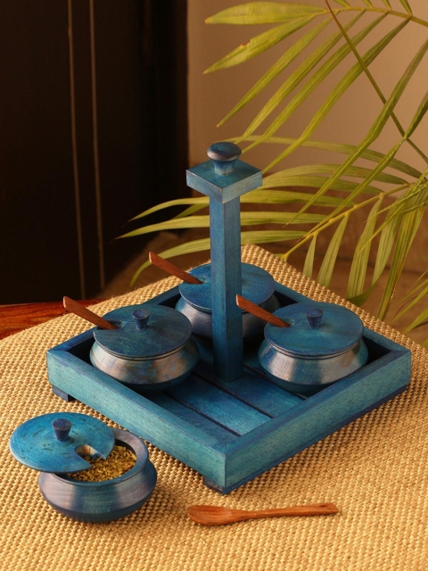 

Refreshement Jars Set With Tray & Spoons In Wood (Deep Blue)