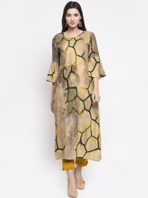 

Indibelle Women Beige Printed Straight Kurta
