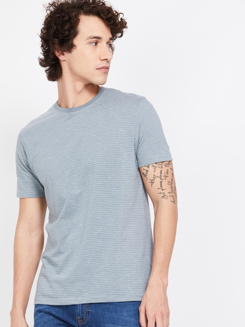 

Fame Forever by Lifestyle Men Grey Striped Round Neck T-shirt