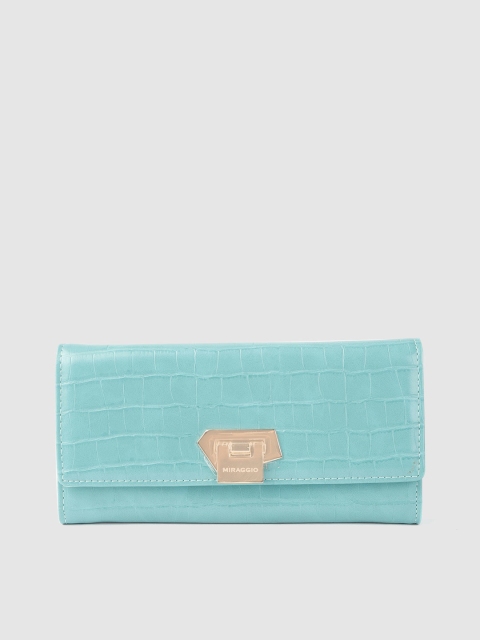

MIRAGGIO Women Blue Croc Textured Two Fold Wallet