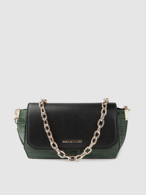 

MIRAGGIO Black & Green Croc-Textured Sling Bag