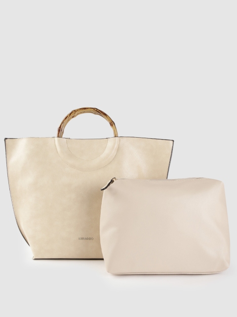 

MIRAGGIO Cream-Coloured Solid Handheld Bag With Pouch