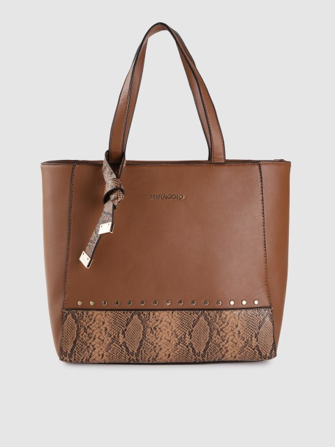 

MIRAGGIO Brown Solid Shoulder Bag With Snakeskin Textured Detail