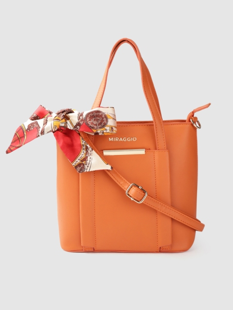 

MIRAGGIO Orange Solid Handheld Bag with Detachable Sling Strap & Scarf
