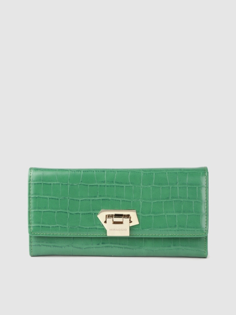 

MIRAGGIO Women Green Croc Textured Two Fold Wallet