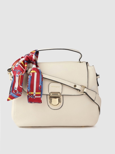 

MIRAGGIO Cream-Coloured Solid Satchel Bag with Scarf