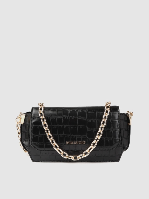 

MIRAGGIO Women Black Croc Textured Sling Bag