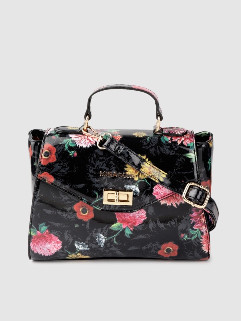 

MIRAGGIO Women Black & Pink Floral Printed Satchel
