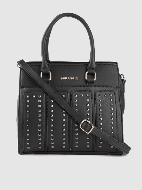 

MIRAGGIO Black & Silver-Toned Studded Handheld Bag