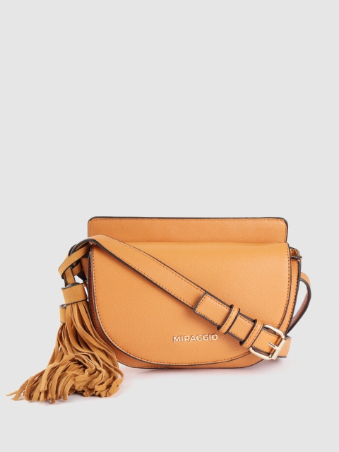 

MIRAGGIO Women Tan-Brown Solid Sling Bag with Tasselled Detail