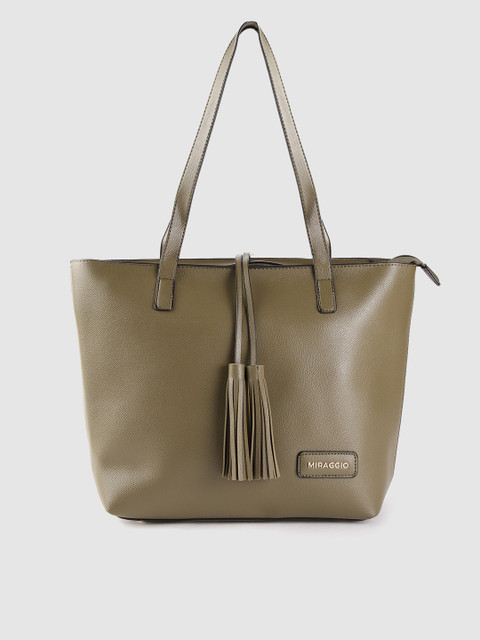 

MIRAGGIO Olive Green Solid Tasselled Shoulder Bag