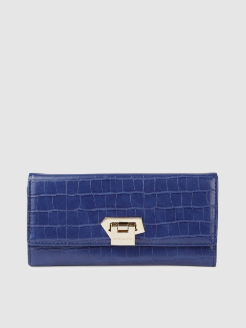 

MIRAGGIO Women Blue Croc Textured Two Fold Wallet