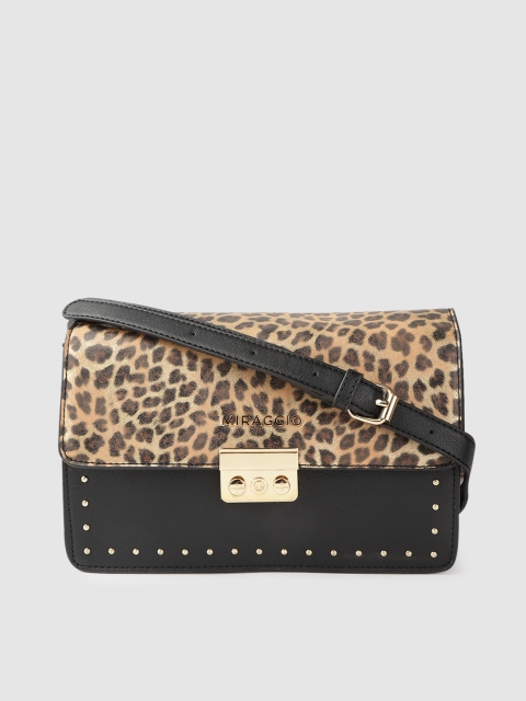 

MIRAGGIO Black & Beige Leopard Printed Sling Bag