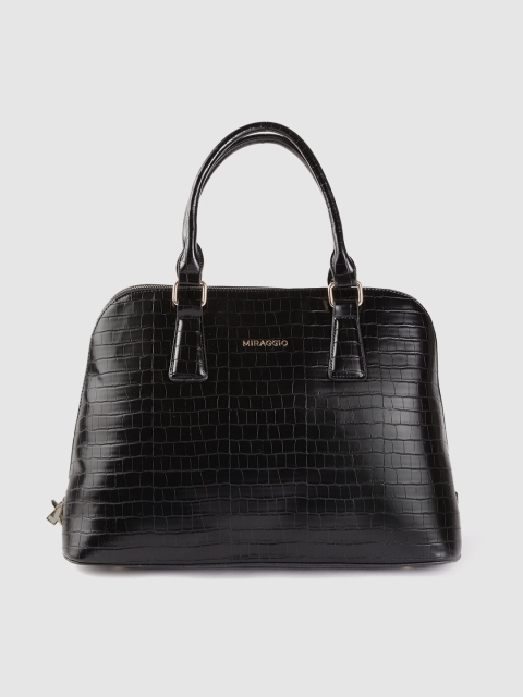 

MIRAGGIO Black Croc-Textured Handheld Bag