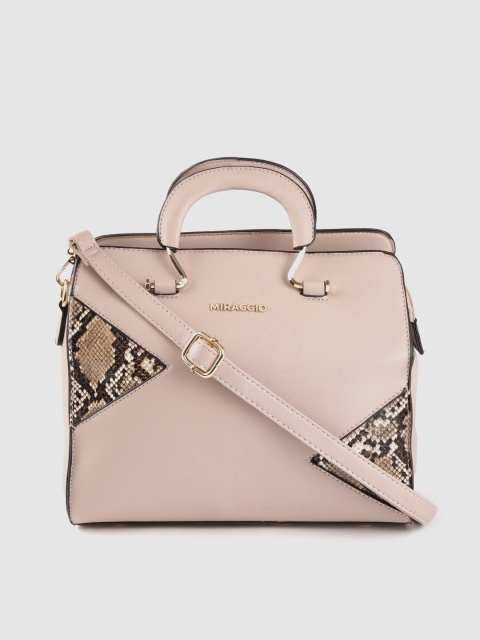 

MIRAGGIO Pink & Brown Handheld Bag with Snakeskin Textured Detail