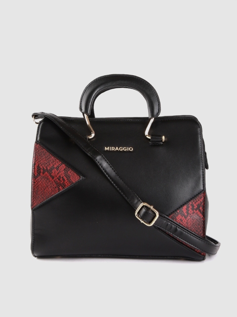 

MIRAGGIO Black & Red Solid Handheld Bag with Snakeskin Textured Detail