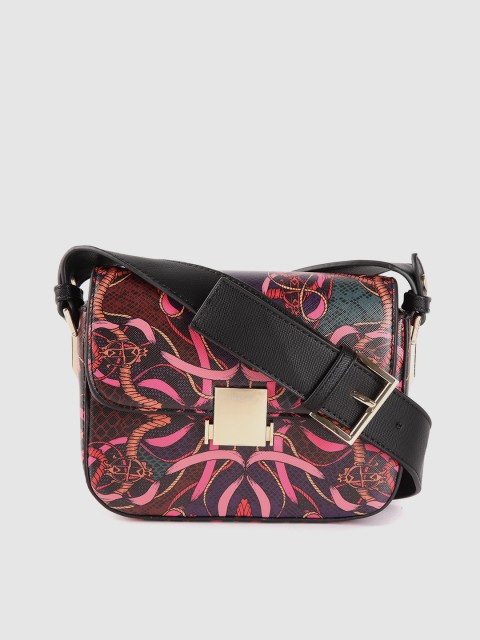 

MIRAGGIO Women Black & Pink Printed Sling Bag