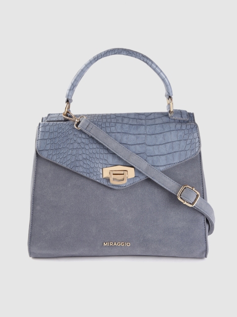 

MIRAGGIO Women Blue Croc Textured Satchel