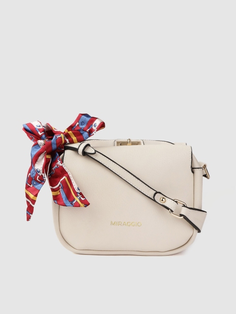 

MIRAGGIO Women Cream-Coloured Solid Sling Bag with Attached Scarf
