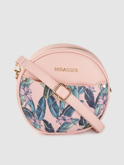 

MIRAGGIO Women Peach-Coloured & Blue Floral Print Sling Bag