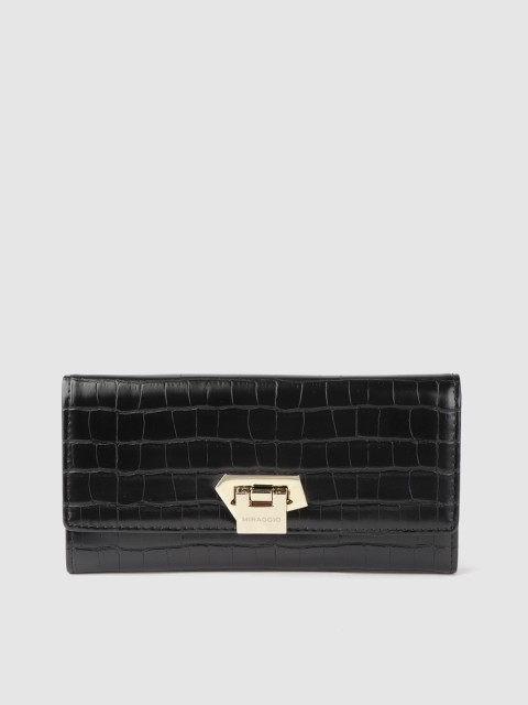 

MIRAGGIO Women Black Croc Textured Two Fold Wallet