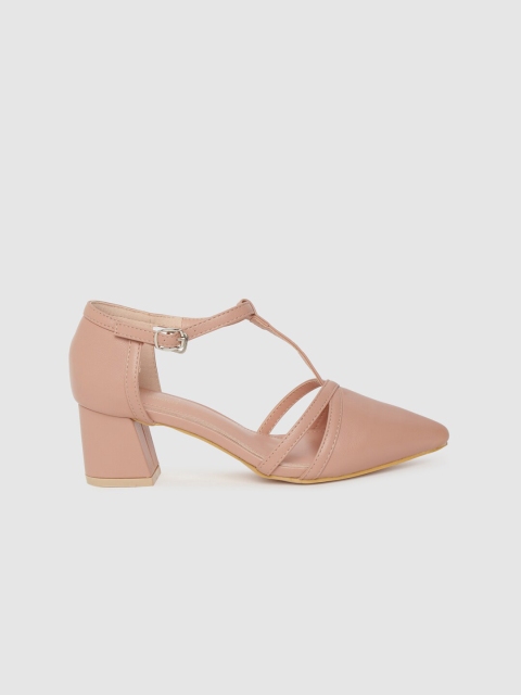 

DressBerry Women Nude Pink Solid T-Strap Pumps