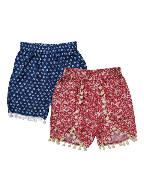 

KiddoPanti Girls Pack of 2 Navy Blue Printed Regular Fit Regular Shorts