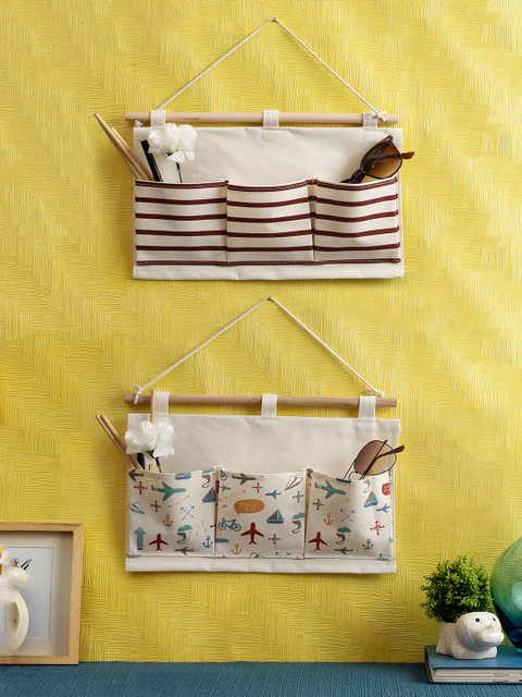 

Cortina Set Of 2 Off-White & Brown Multi-Utility Wall Hanging Organiser