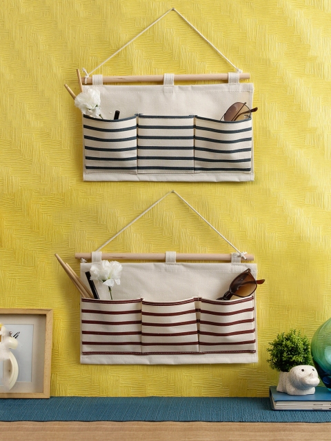 

Cortina Set Of 2 Off-White & Brown Striped Multi-Utility Organisers