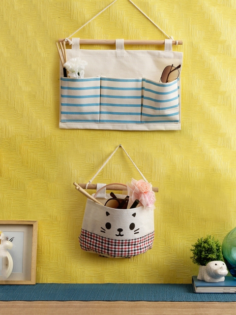 

Cortina Set Of 2 Off-White & Blue Multi-Utility Wall Hanging Organiser
