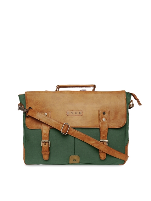 

EVOQ Men Green & Brown Solid Messenger Bag