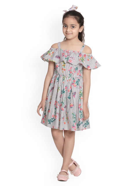 

LilPicks Girls Grey & Pink Printed Fit and Flare Dress