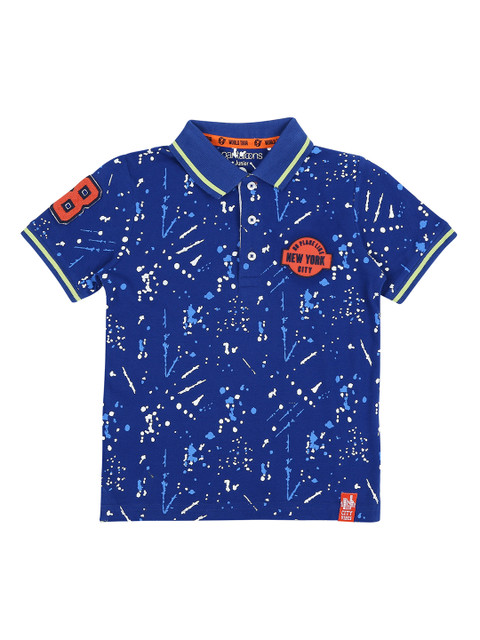 

Pantaloons Junior Boys Blue Printed Polo Collar T-shirt