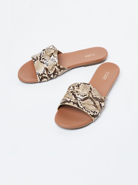

CODE by Lifestyle Women Brown Snakeskin Printed Open Toe Flats