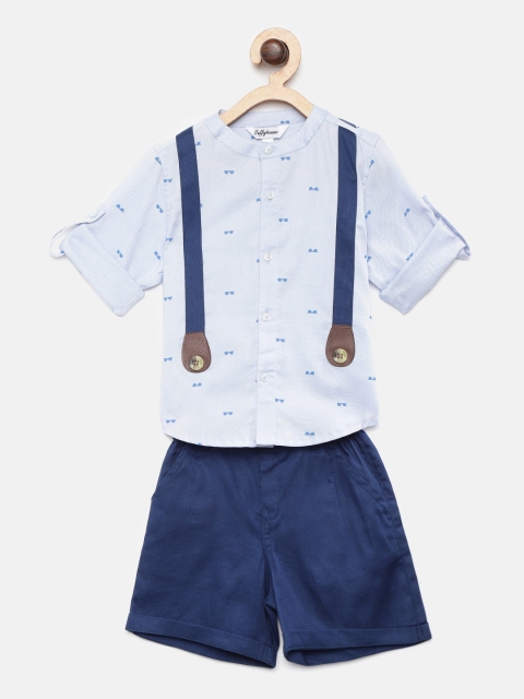 

TOFFY HOUSE Boys Blue Printed Shirt with Solid Shorts