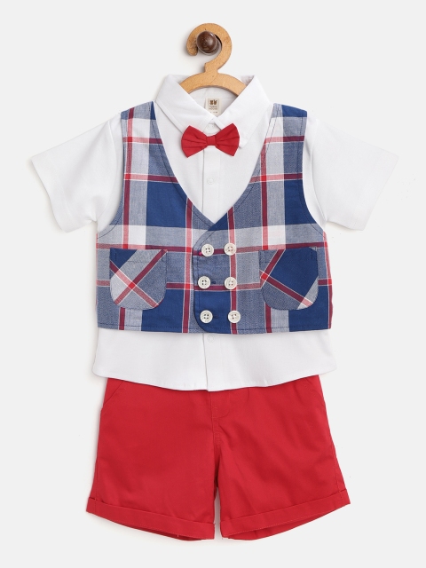 

TOFFY HOUSE Boys White & Blue Checked Attached Waistcoat Shirt & Shorts