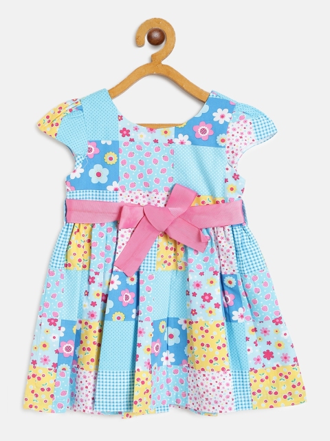 

TOFFY HOUSE Girls Blue & Pink Floral Print Fit & Flare Dress