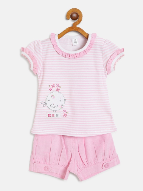 

TOFFY HOUSE Girls Pink & White Striped T-shirt with Corduroy Shorts