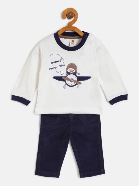 

TOFFY HOUSE Boys White & Navy Blue Applique T-shirt with Trousers