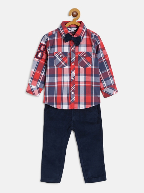 

TOFFY HOUSE Boys Red & Navy Blue Checked Shirt with Corduroy Trousers