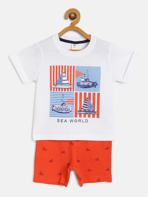 

TOFFY HOUSE Boys White & Orange Nautical Print T-shirt with Shorts