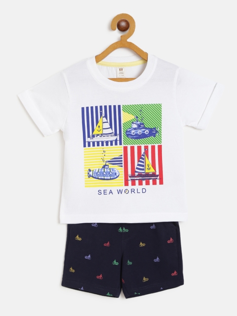 

TOFFY HOUSE Boys White & Navy Blue Nautical Print T-shirt with Shorts